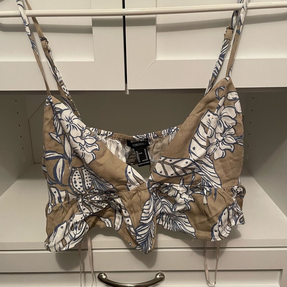 Forever 21 Green Blue Tropical Floral Tank Top Crop Top Medium